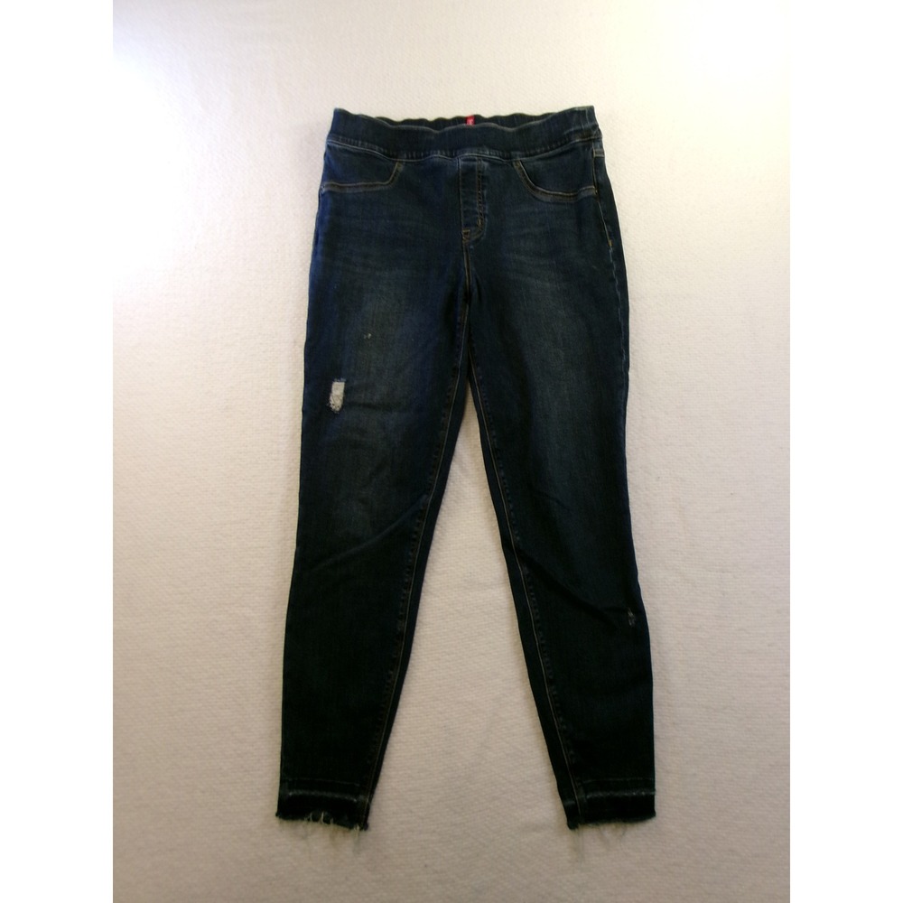 Spanx‎ Large Jean-ish Ankle Leggings Dark Wash Distressed Raw Hem 20203R Womens